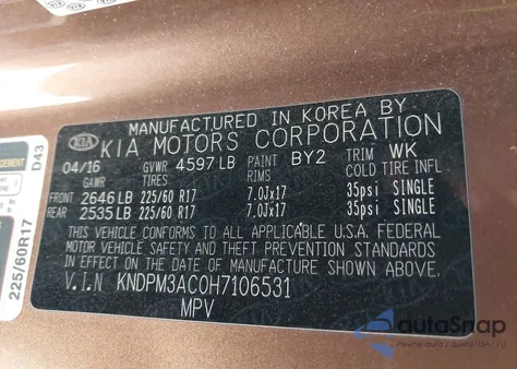 2017 Kia Sportage Lx z USA, uszkodzony, nr VIN KNDPM3AC0H7106531